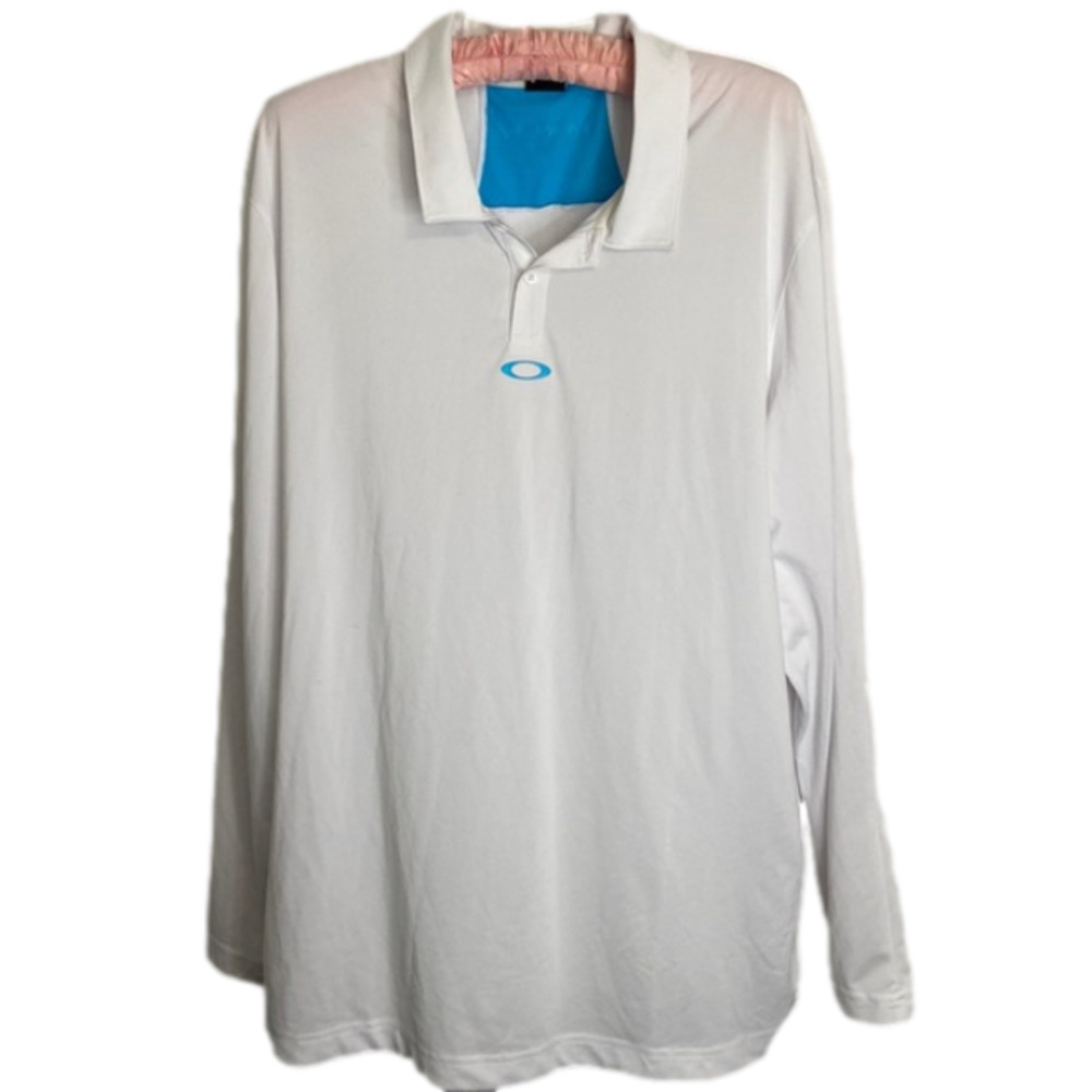 OAKLEY Mens white and blue long sleeve performance t shirt size 2XL